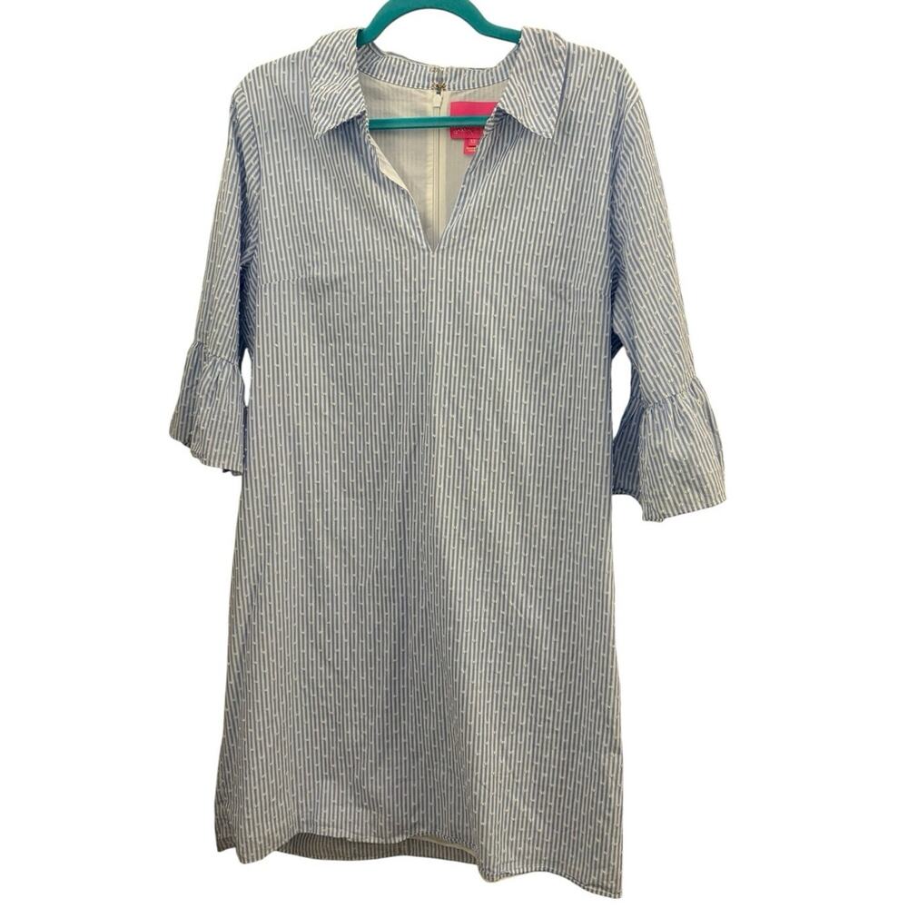 Lilly Pulitzer Ginger Cotton Shirt Dress 12 Coastal Preppy Swiss Dots Tunic